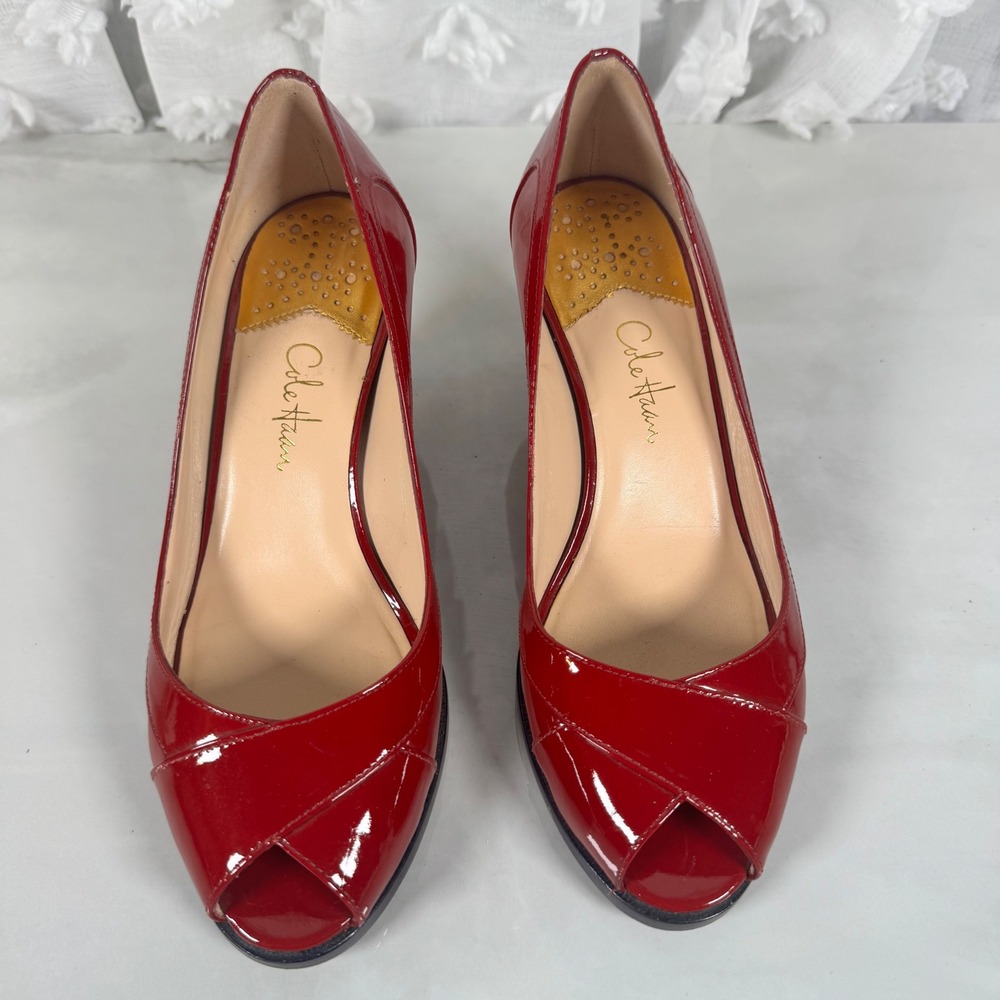 Cole Haan Nike Air Red Patent Leather Peep Toe Pumps Heels Size 6B - Picture 12 of 12